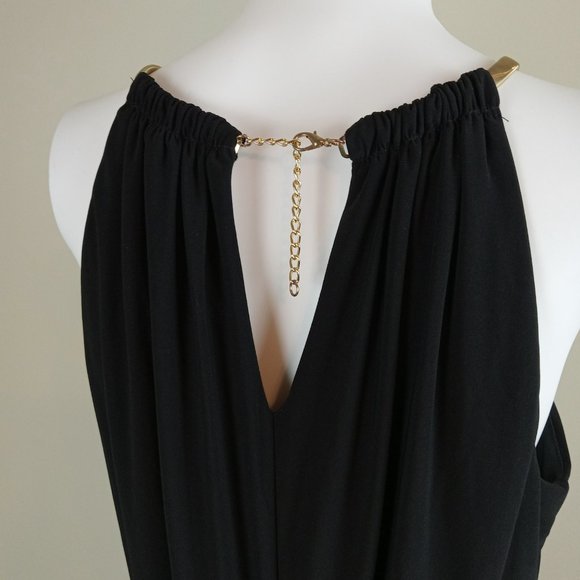 Emma & Michele Women's Halter Maxi Dress Size 14 Black Gold Chain Faux Wrap - Picture 9 of 11